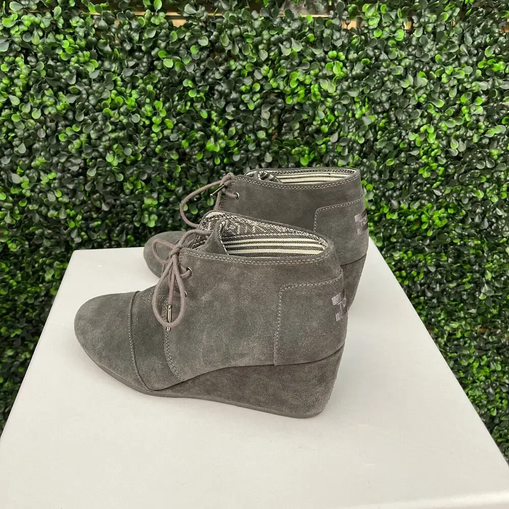 TOMS, Grey Suede Leather Wedge Booties, Women’s Size 11